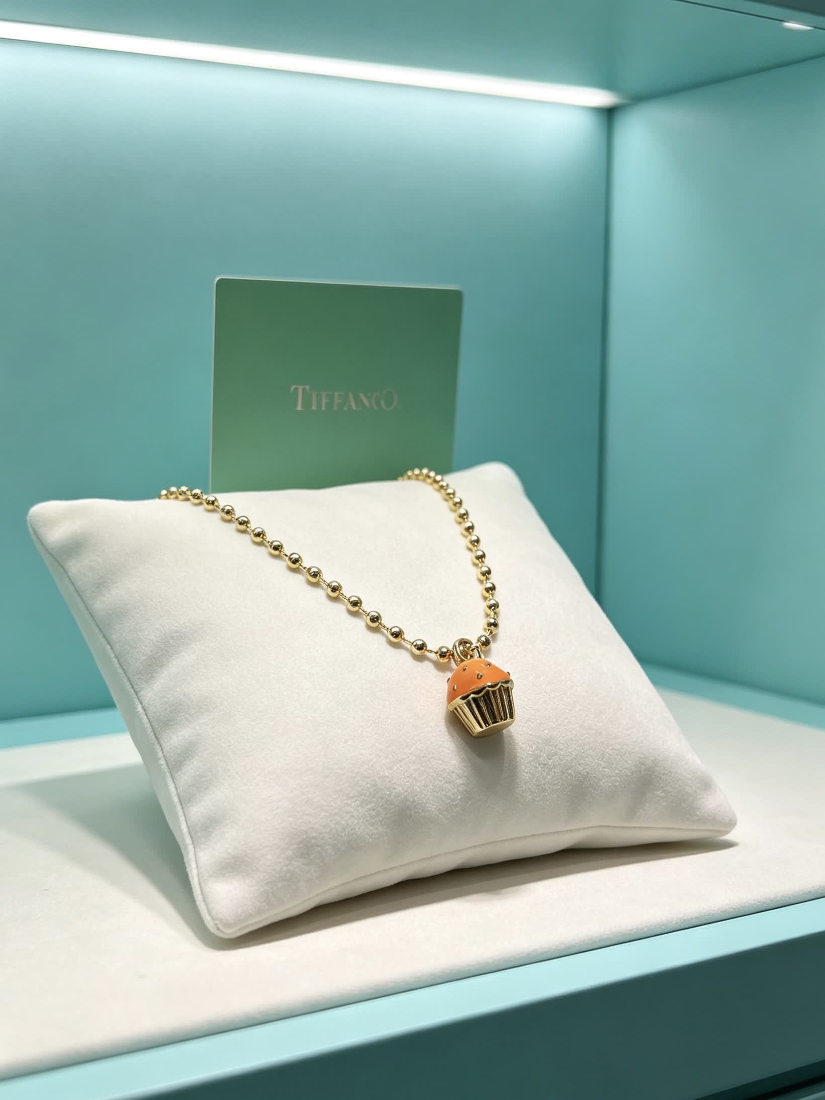 Tiffany & Co. Gold Bead Necklace with Cupcake Charm
